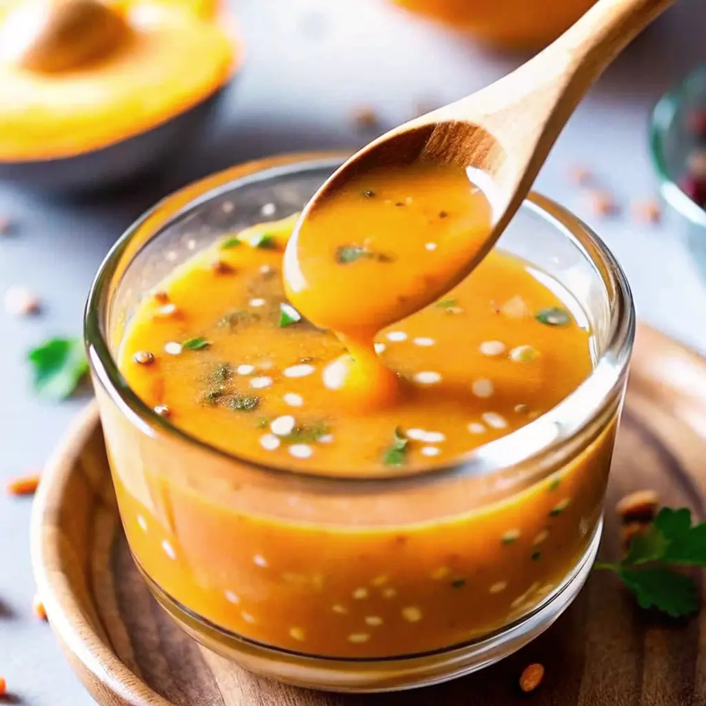Jar of homemade mango habanero honey garlic sauce with fresh ingredients beside it