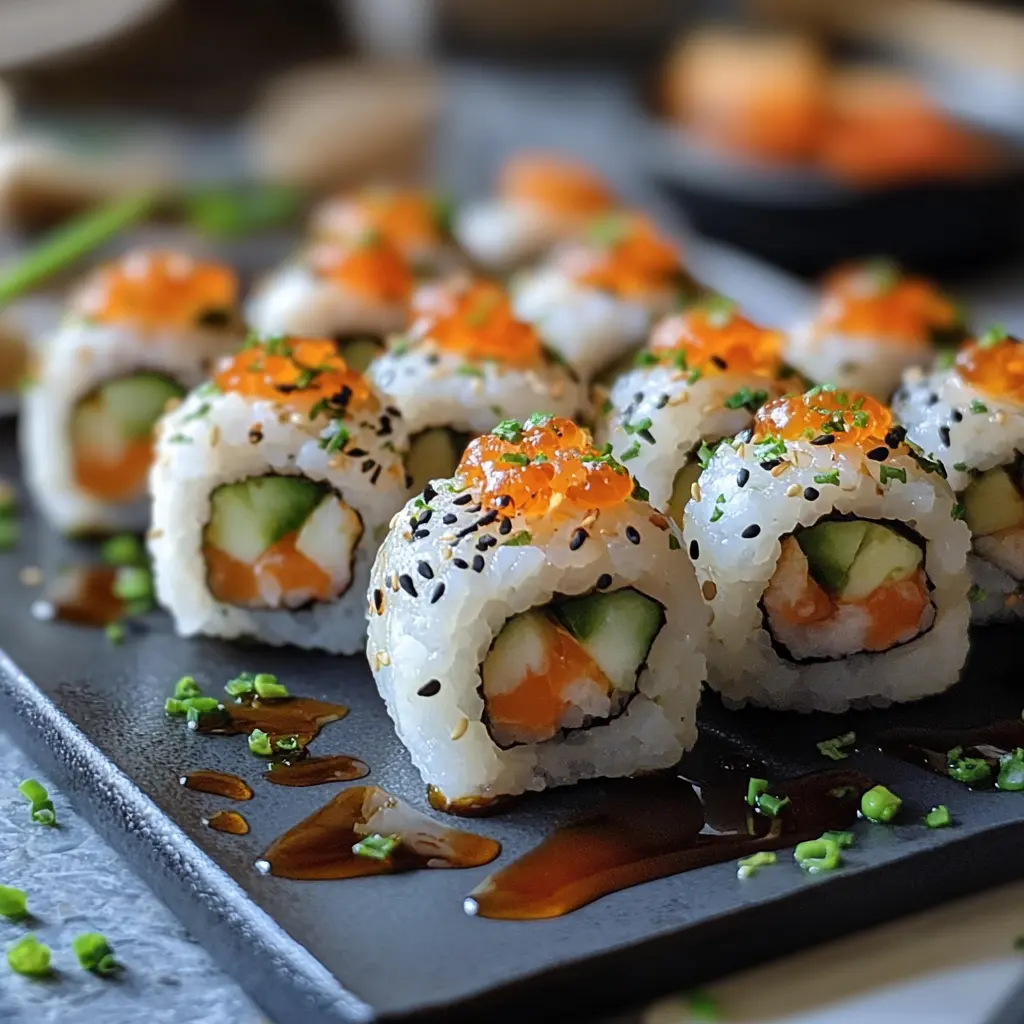 Plate of round Sushi Bliss Balls garnished with sesame seeds and nori flakes