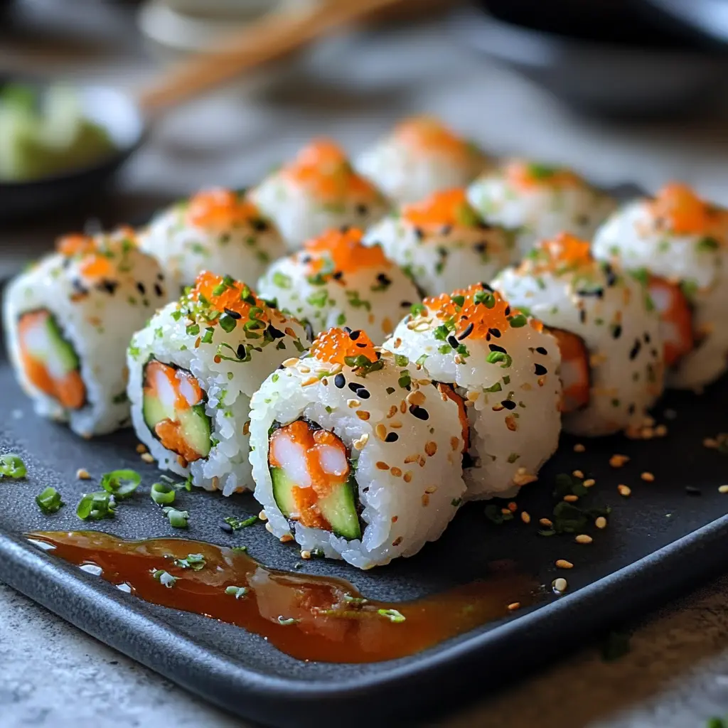 Plate of round Sushi Bliss Balls garnished with sesame seeds and nori flakes