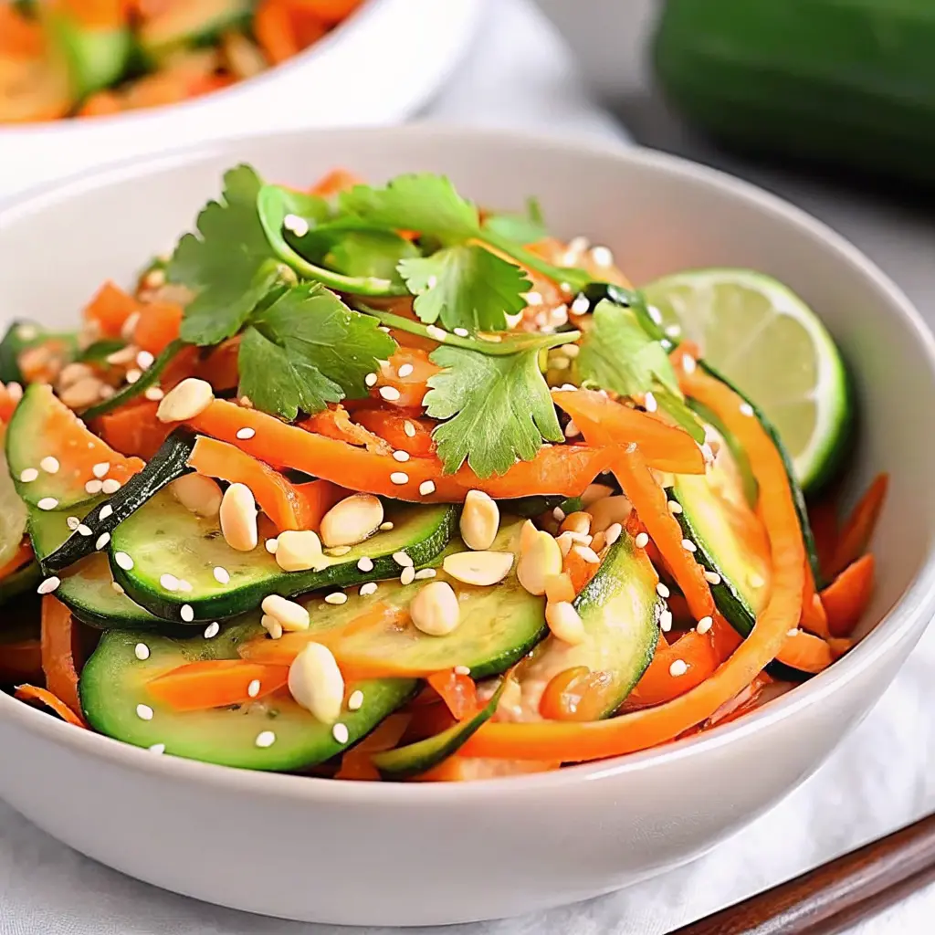 Vibrant Thai Carrot and Cucumber Ribbon Salad with herbs and dressing