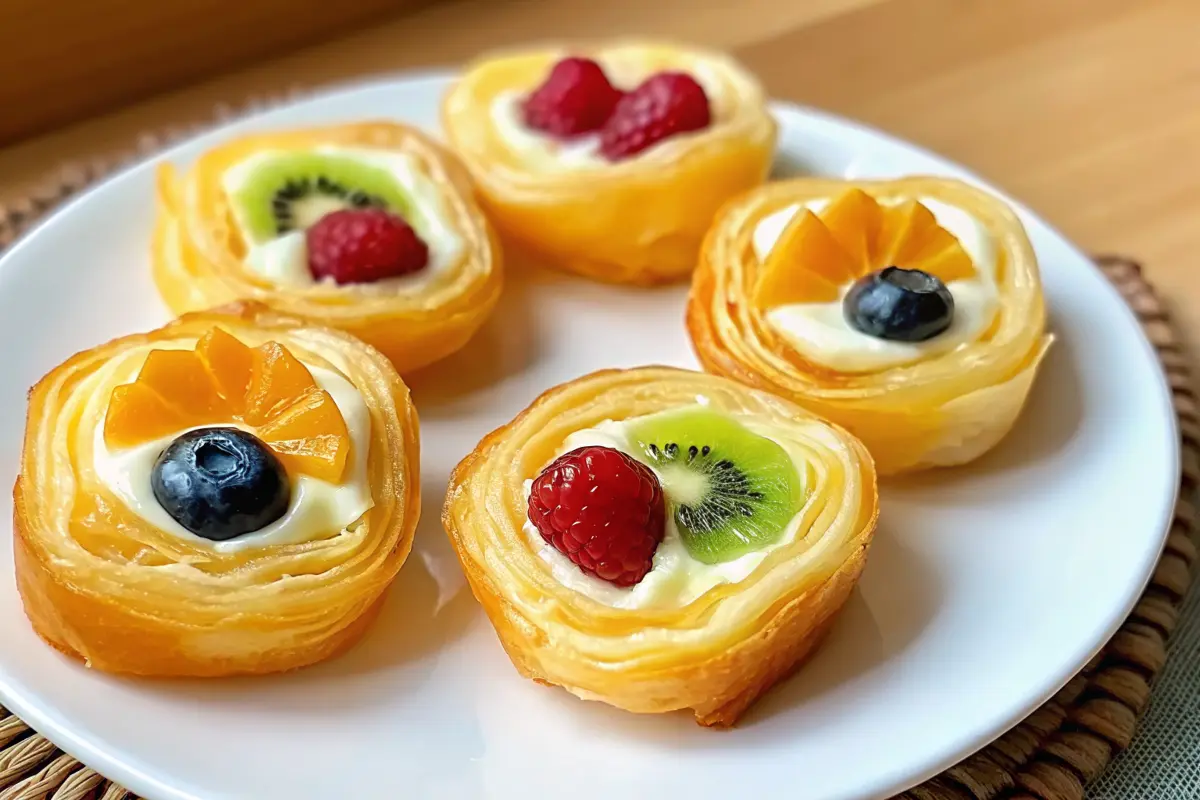 Cheesecake Fruit Salad Roll Ups with cream cheese and fresh fruit in tortilla slices