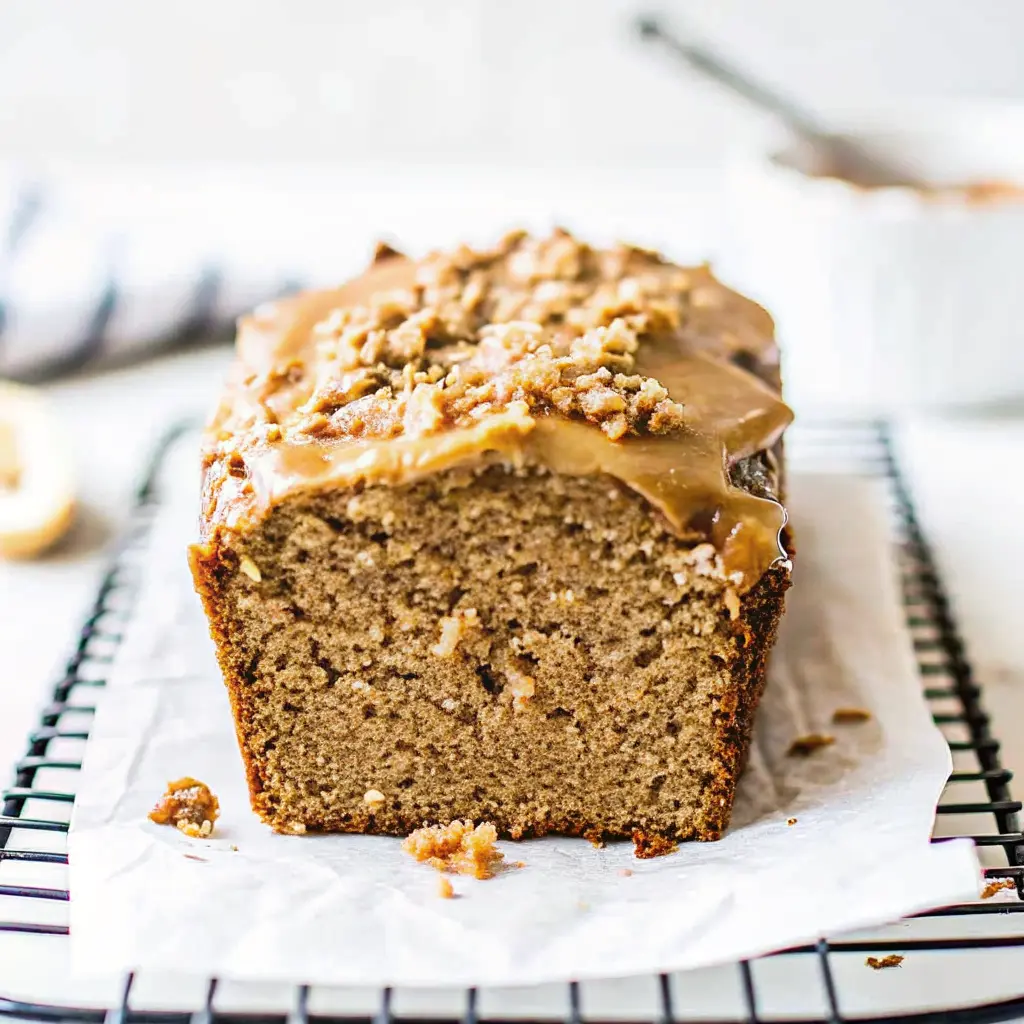 Moist cookie butter banana bread loaf with swirls of creamy speculoos spread