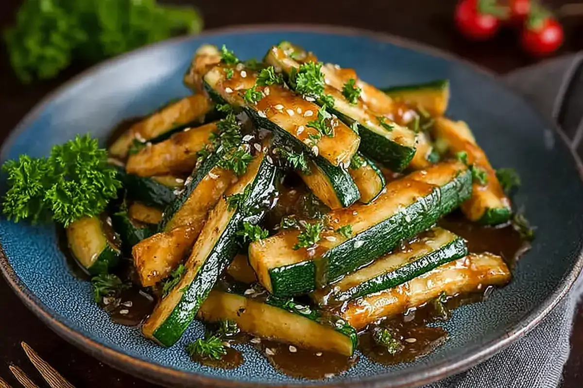 Sizzling hibachi zucchini with onions on a cast iron skillet Hibachi Zucchini Recipe
