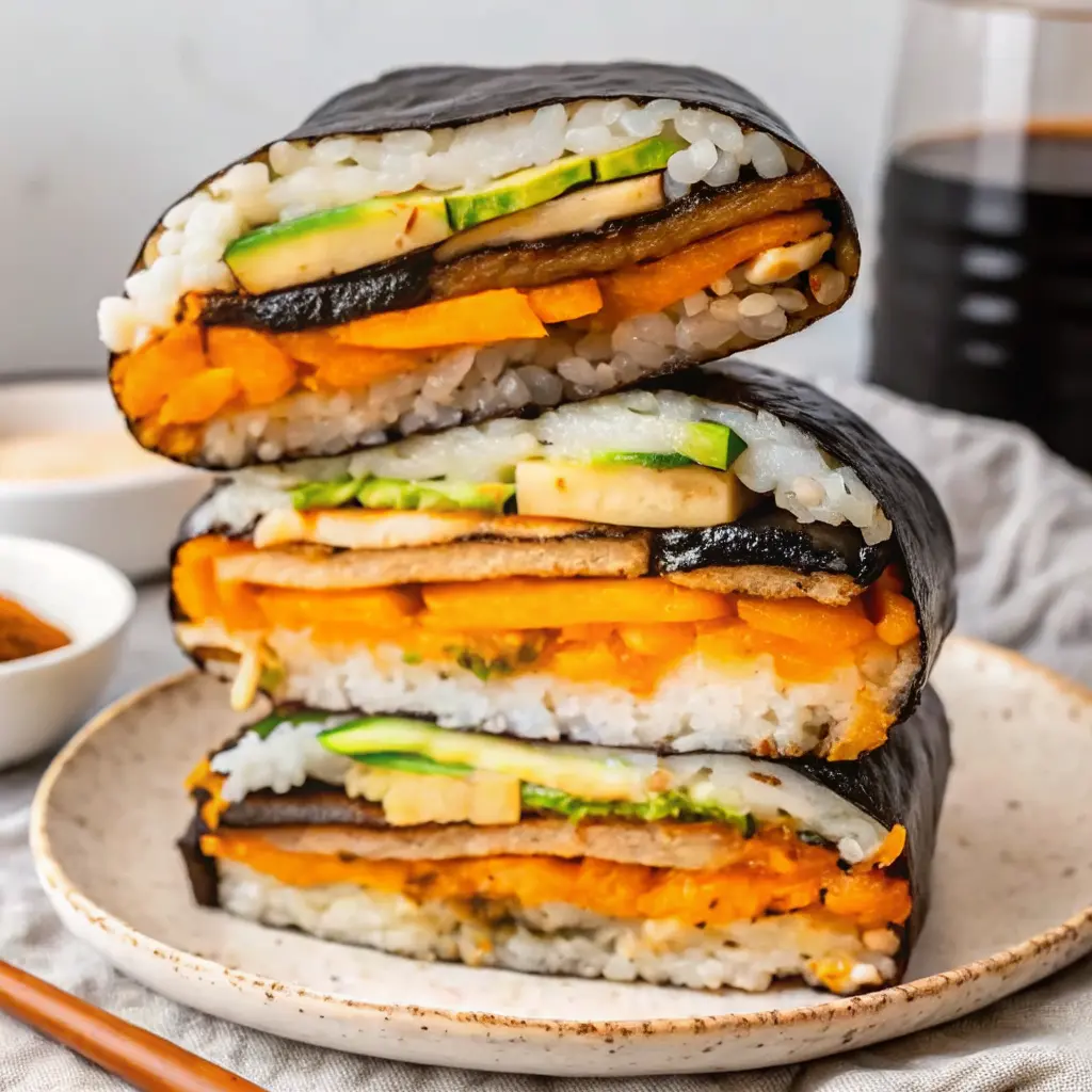 Colorful Onigirazu (Sushi Sandwich) with layered fillings