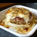 Oven baked cabbage burger with melted cheese on roasted cabbage steak