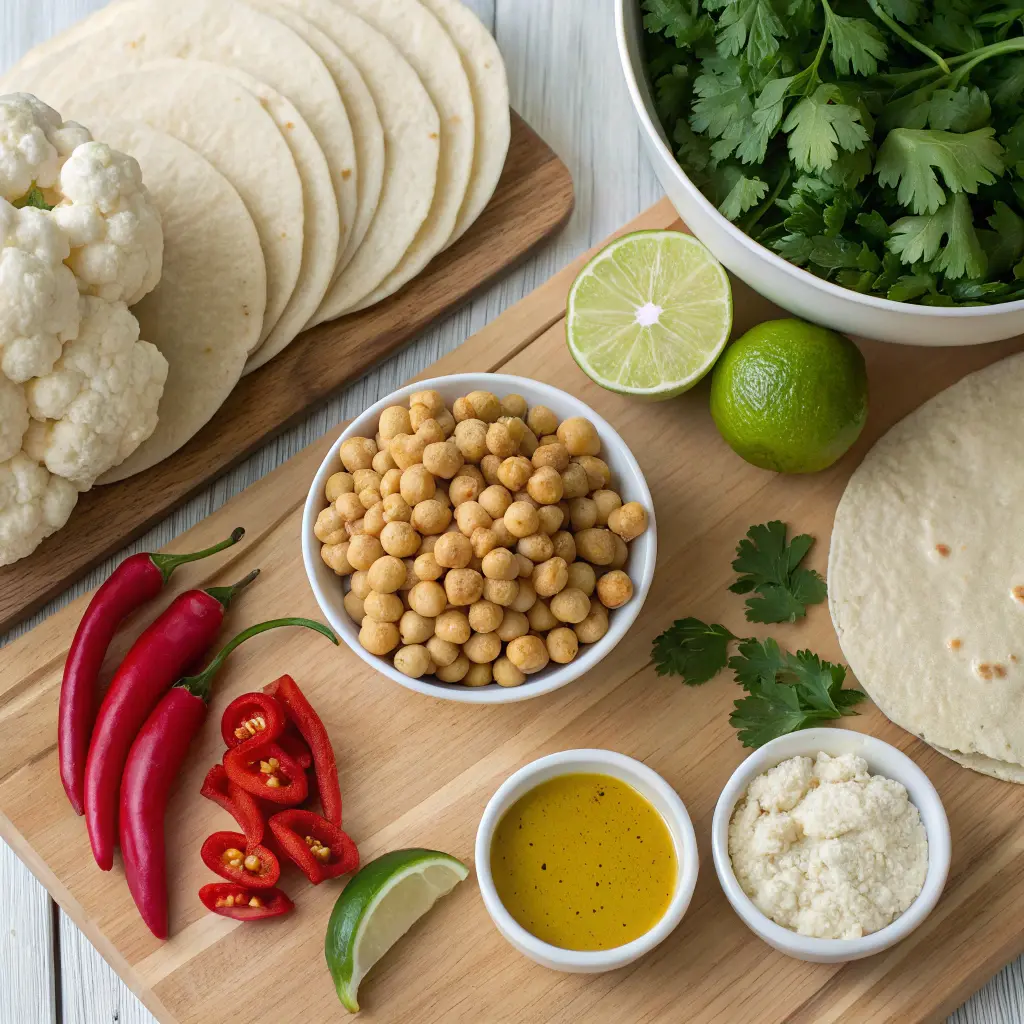 Chili lime chickpea cauliflower wrap with crispy chickpeas and creamy sauce in a tortilla