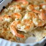 Golden keto garlic shrimp au gratin baked with cheese and crispy low-carb crust