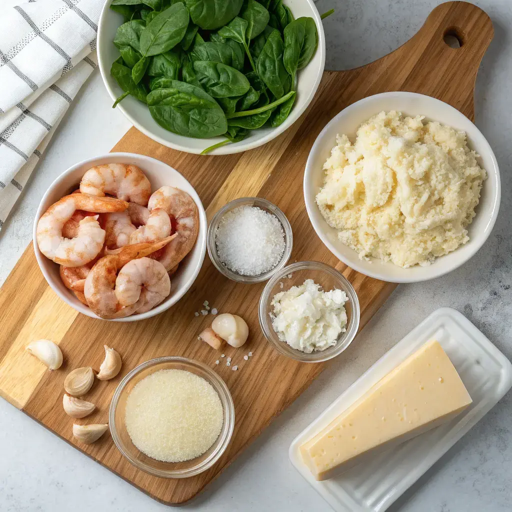 Golden keto garlic shrimp au gratin baked with cheese and crispy low-carb crust