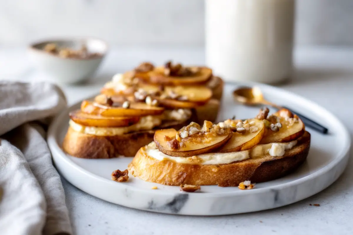 Delicious apple toast recipe topped with cinnamon and fresh apple slices