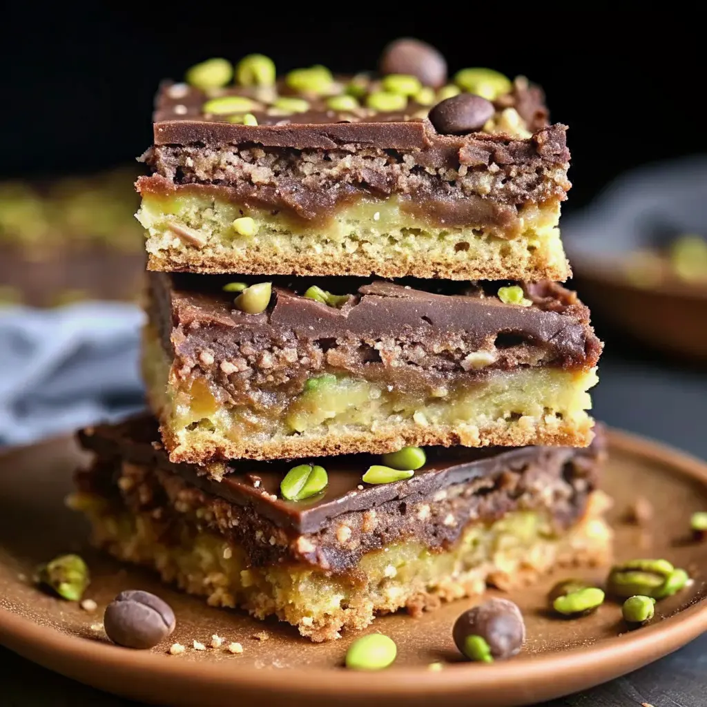 Brown butter pistachio cookie bars on a tray