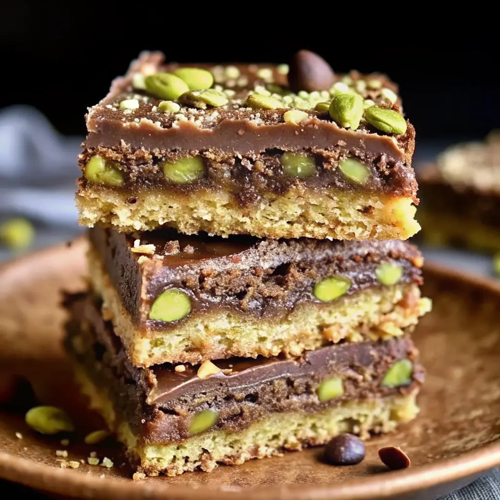 Brown butter pistachio cookie bars on a tray
