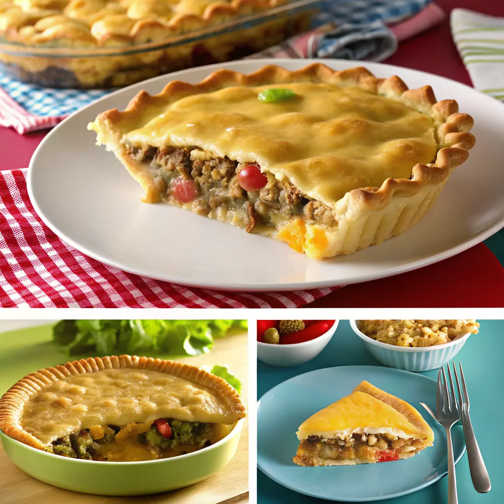 Homemade cheeseburger pie in a baking dish topped with melted cheese