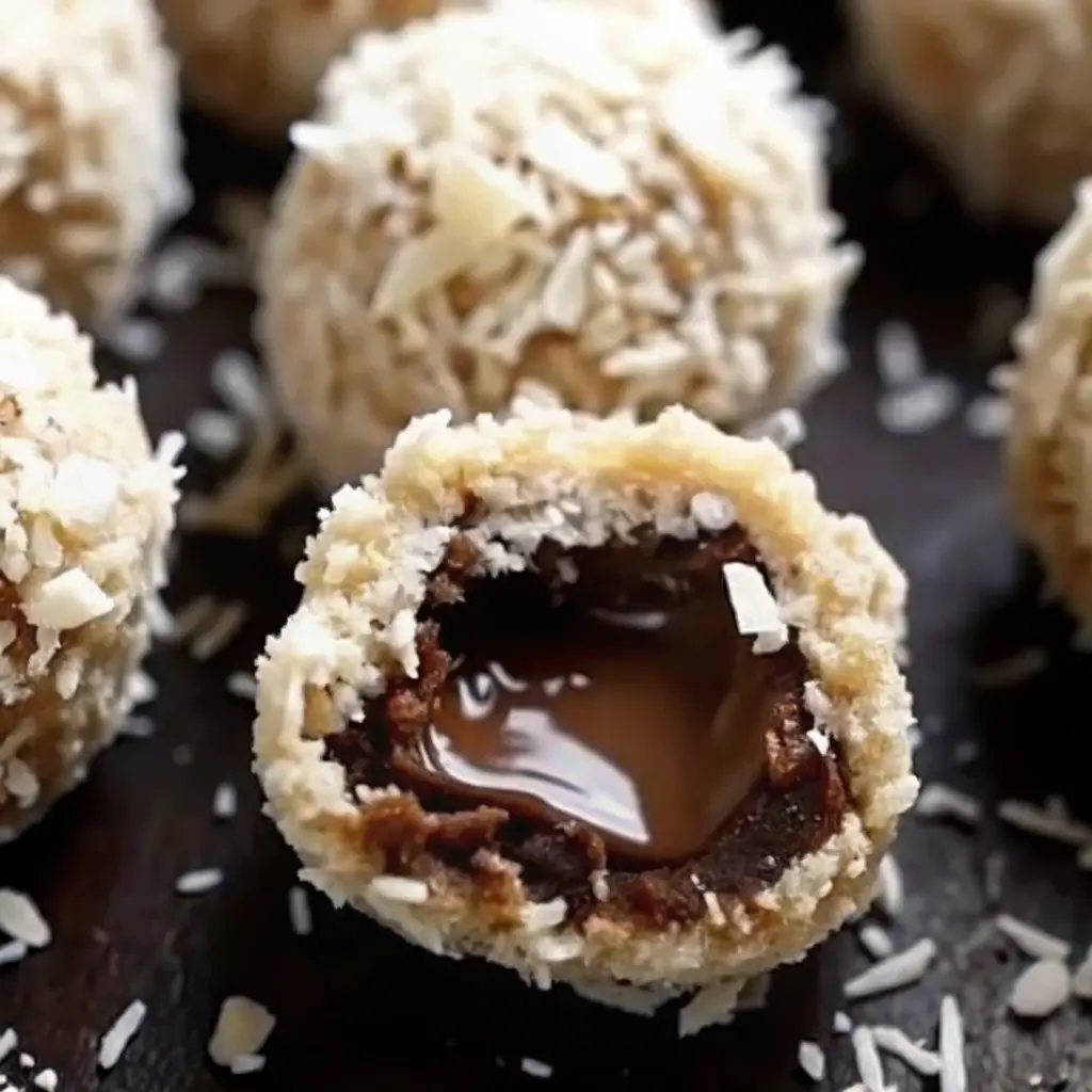 Chocolate Coconut Bliss Balls with a Creamy Chocolate Center