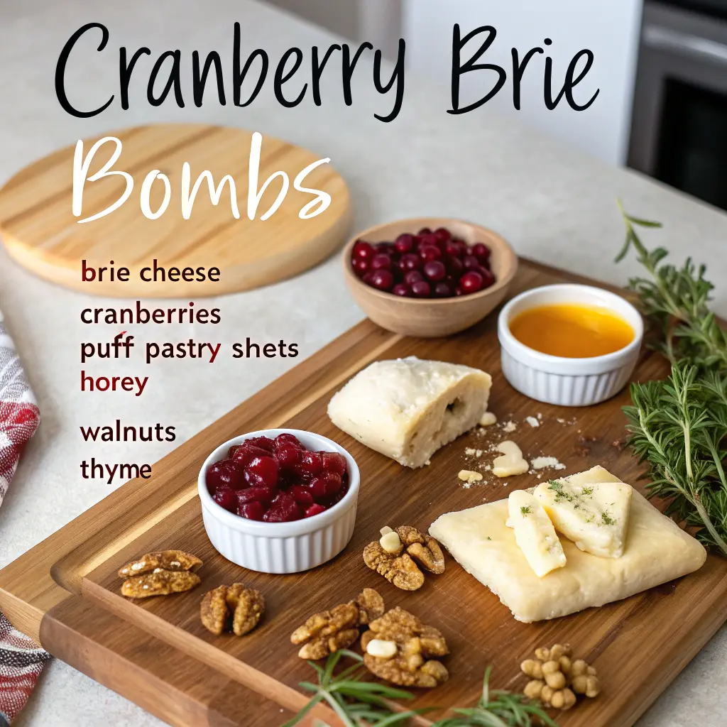 Cranberry Brie Bombs baked in golden pastry with cranberry sauce and melted brie