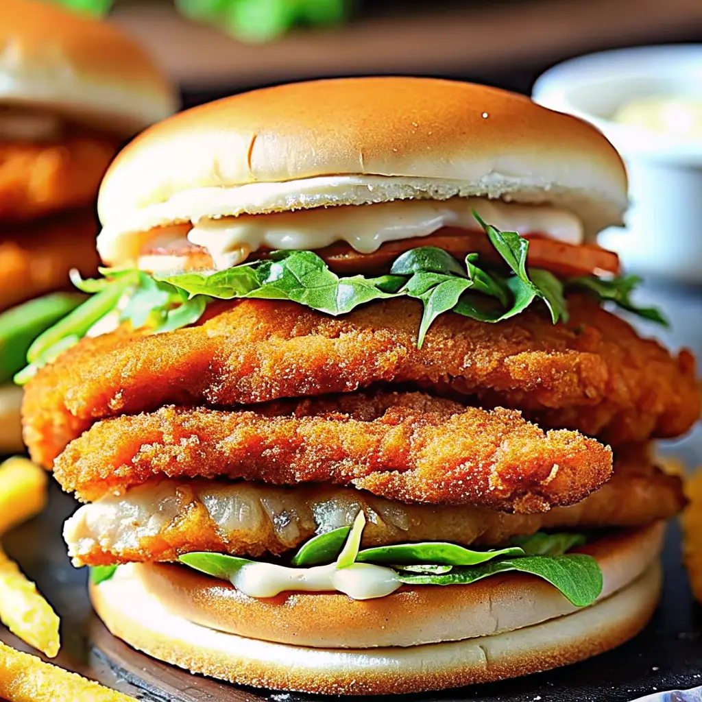 Crispy chicken sandwich with garlic mayo on toasted brioche bun