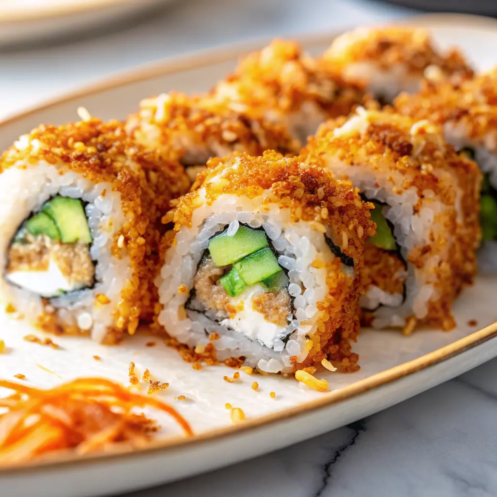 Homemade Crunchy California Roll Recipe topped with golden panko