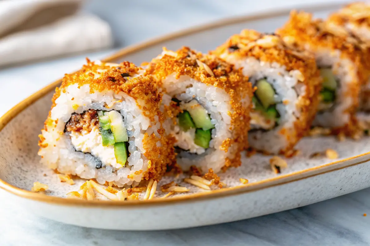 Homemade Crunchy California Roll Recipe topped with golden panko
