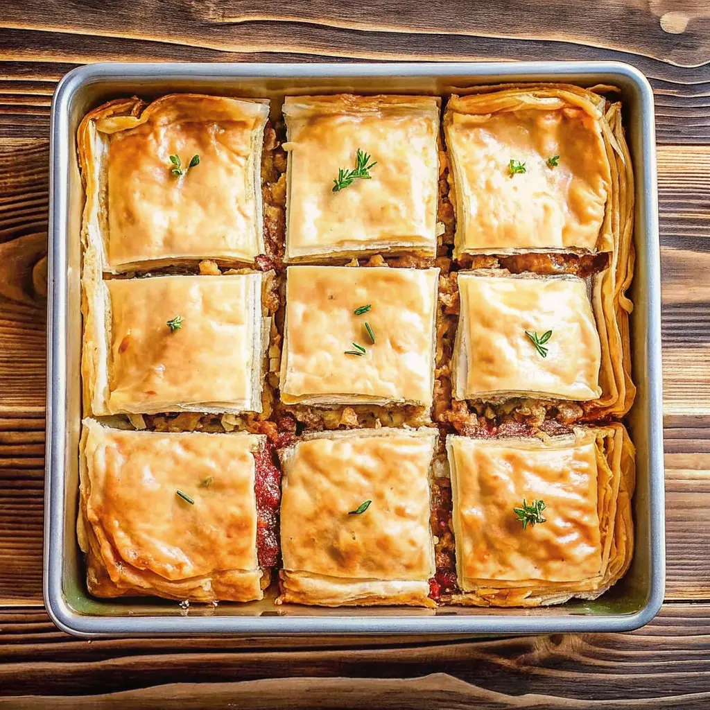 Golden Phyllo Meat Pie Recipe with crispy layers and savory filling