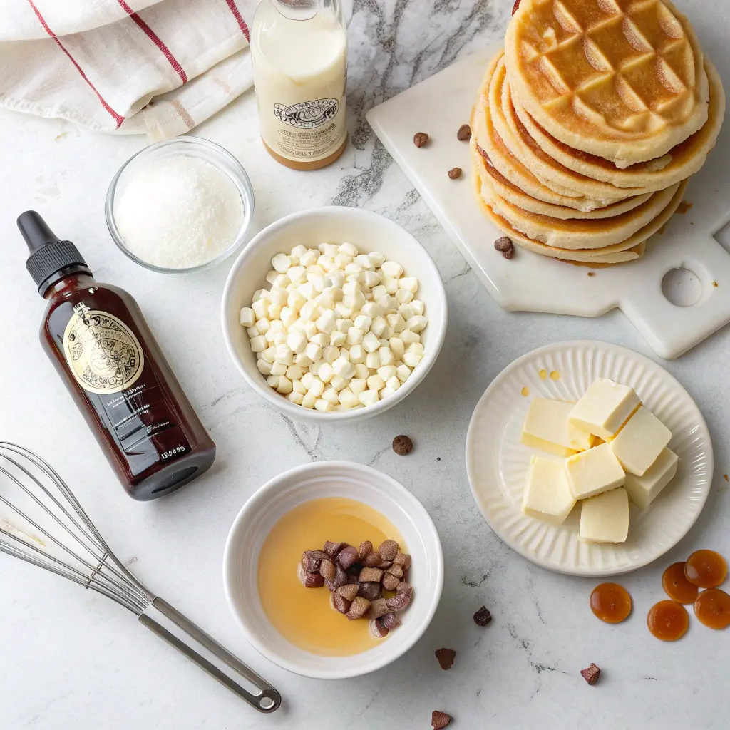 White Chocolate Drizzled Pancakes or Waffles