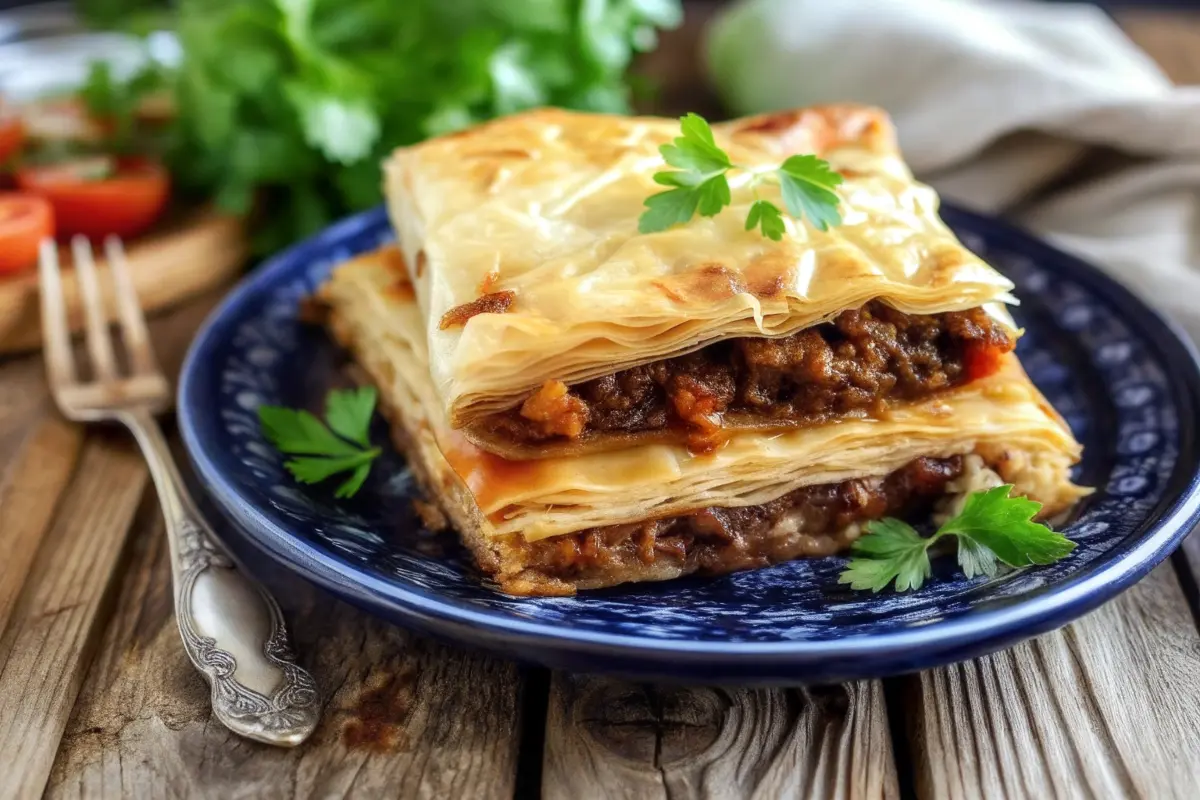 Golden Phyllo Meat Pie Recipe with crispy layers and savory filling