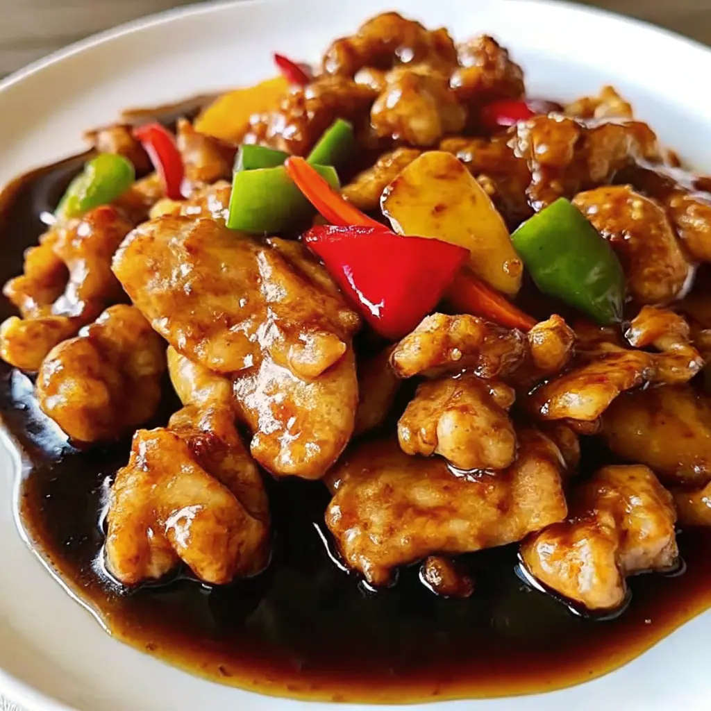 Glossy Blackstone bourbon chicken bites with sticky glaze on a flat-top