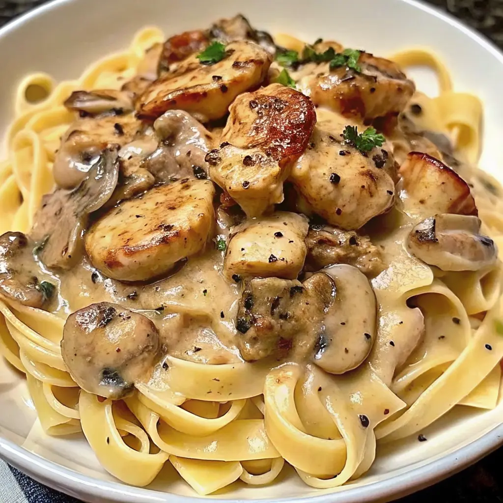 Chicken Marsala Pasta Recipe served with creamy marsala sauce and parsley garnish