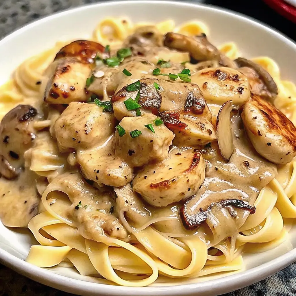 Chicken Marsala Pasta Recipe served with creamy marsala sauce and parsley garnish