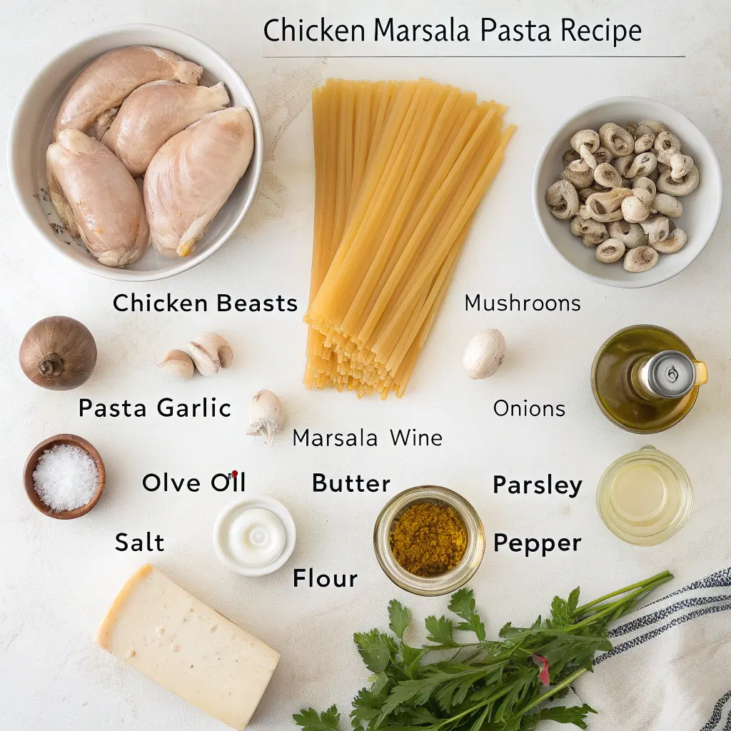 Chicken Marsala Pasta Recipe served with creamy marsala sauce and parsley garnish