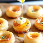 Elegant goat cheese and honey bites topped with herbs and nuts on a serving board