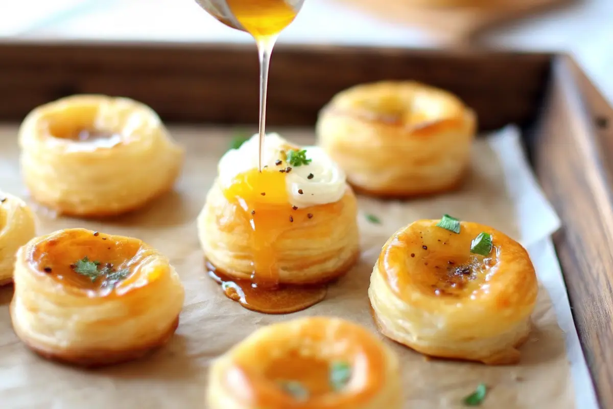Elegant goat cheese and honey bites topped with herbs and nuts on a serving board