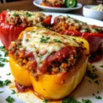 Lasagna stuffed peppers baked with cheese