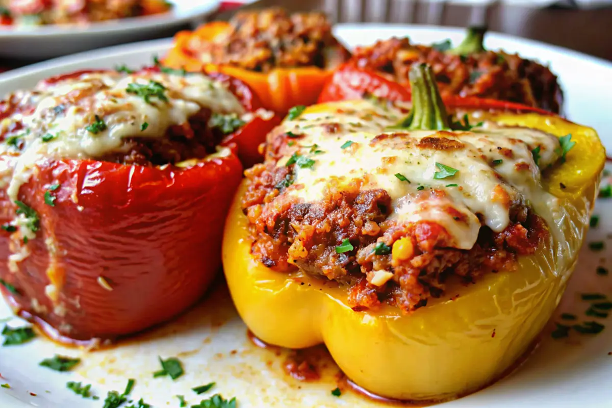 Lasagna stuffed peppers baked with cheese