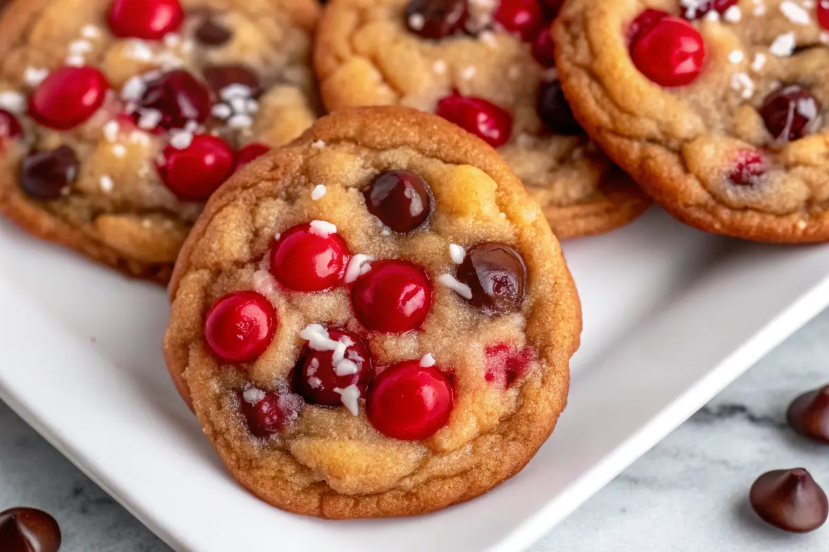 Irresistible Maraschino Cherry Chocolate Chip Cookies with chocolate chips and cherry pieces
