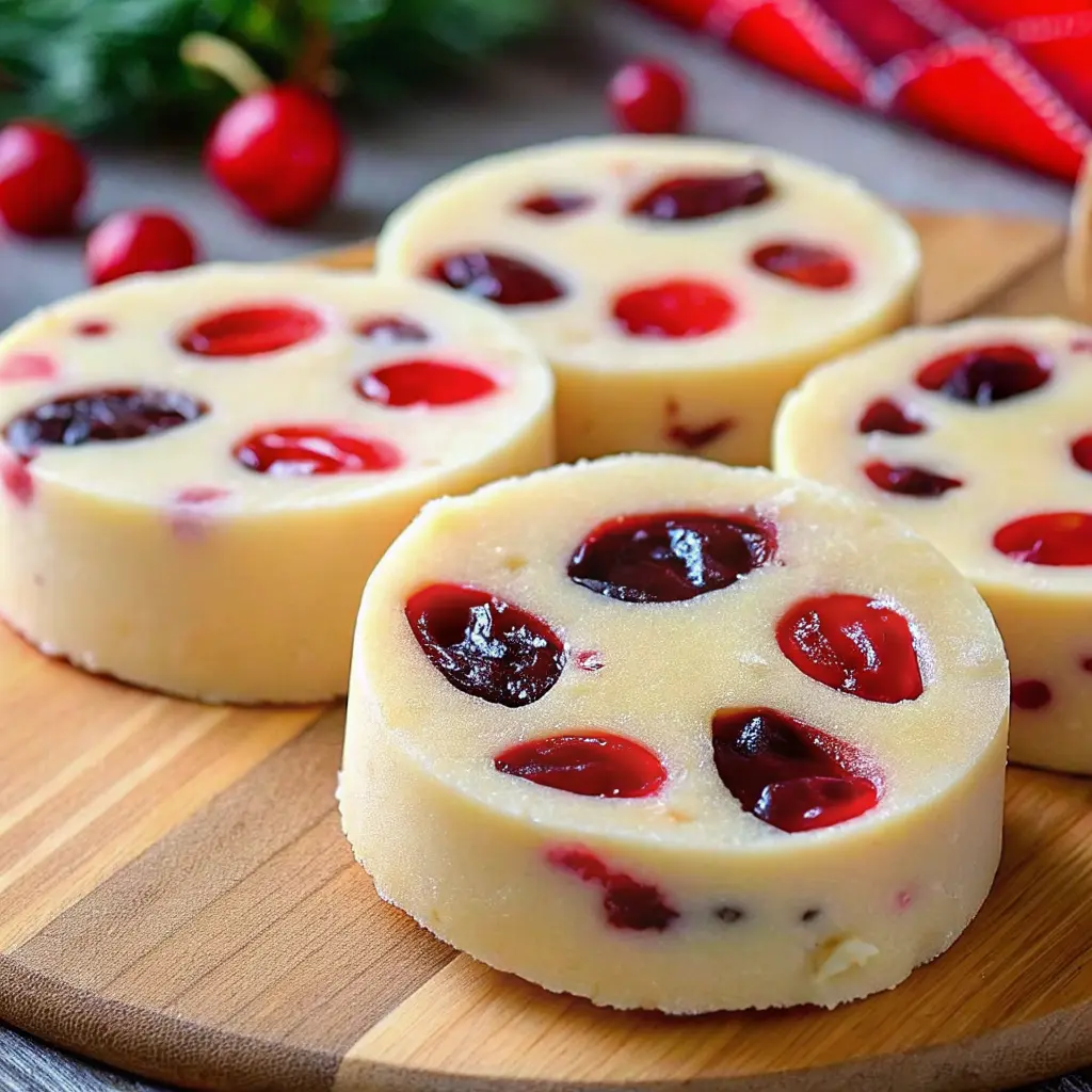 Maraschino Cherry Shortbread Cookies stacked on a plate