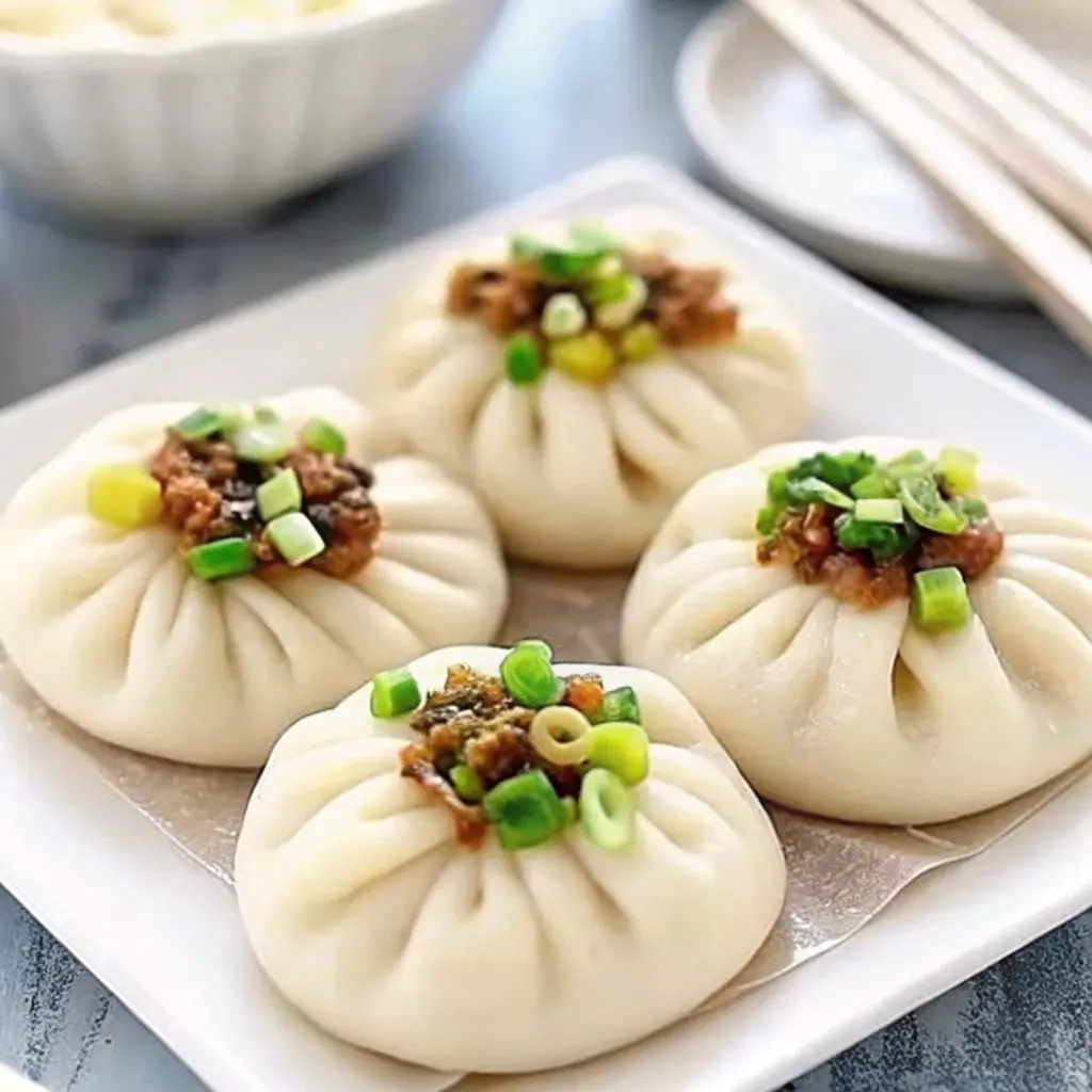 Steamed Chinese Meat Buns (Baozi) with fluffy dough and savory pork filling