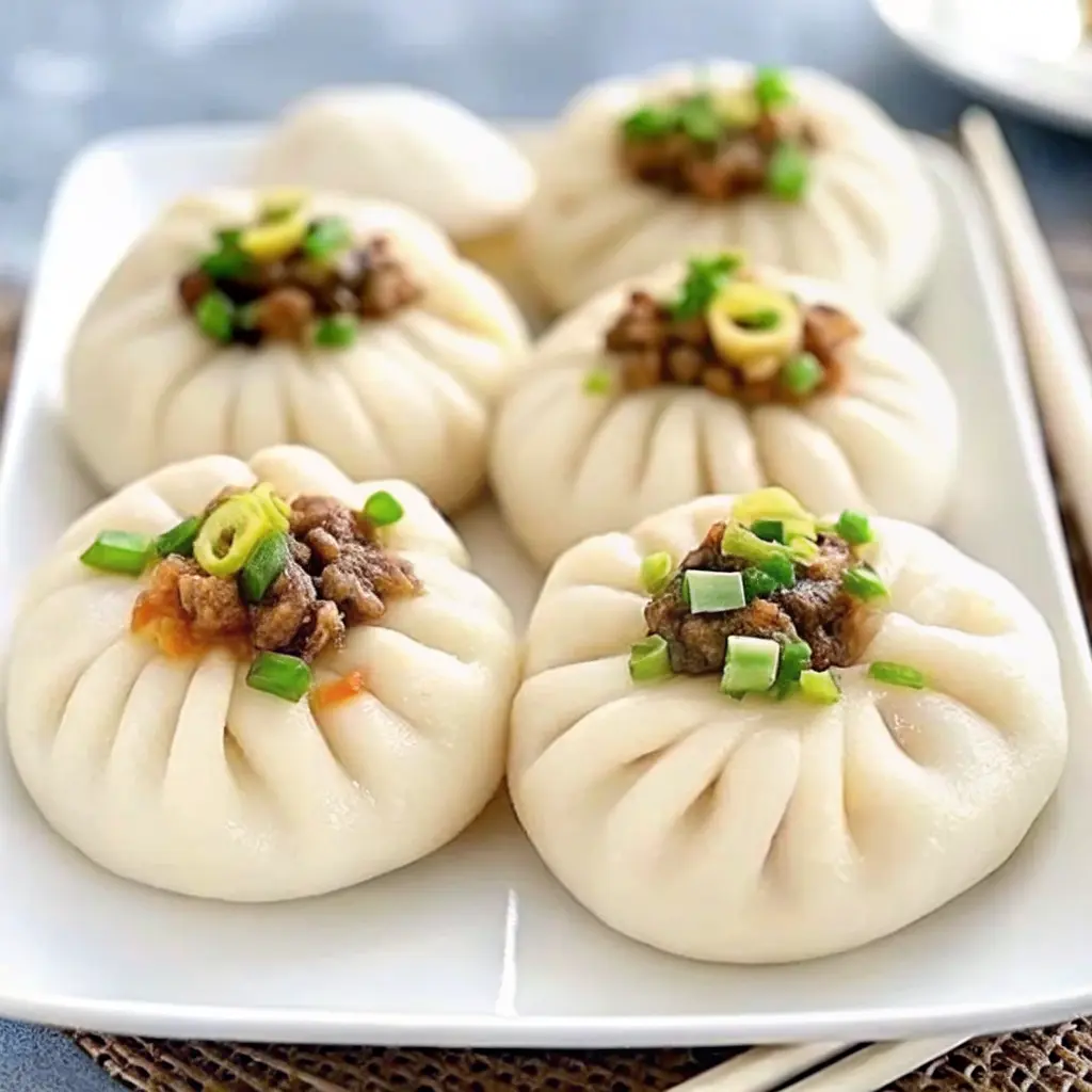 Steamed Chinese Meat Buns (Baozi) with fluffy dough and savory pork filling