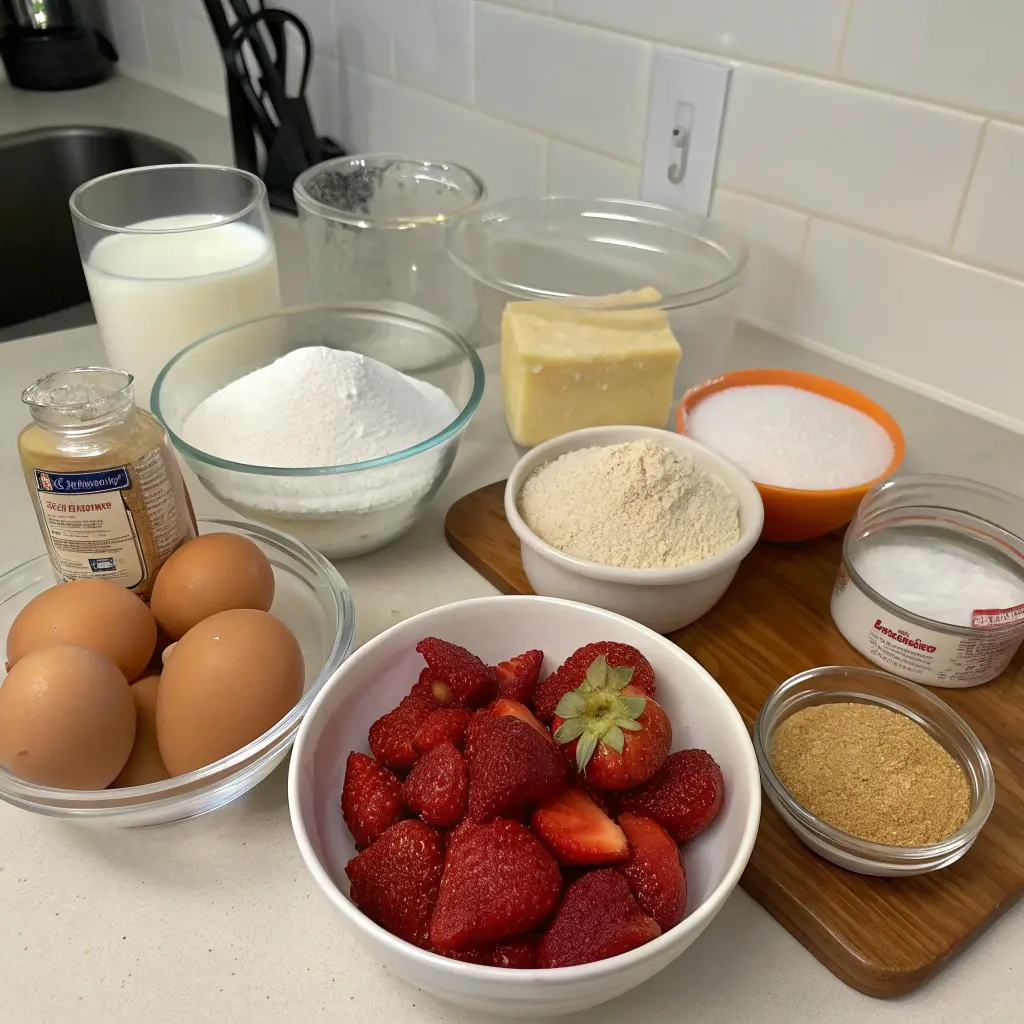 Freshly baked strawberry bread loaf with glaze and sliced strawberries