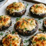 Delicious stuffed portobello mushrooms filled with savory ingredients, baked until golden and ready to serve.