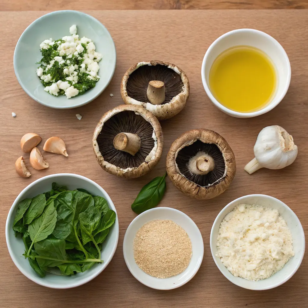 Delicious stuffed portobello mushrooms filled with savory ingredients, baked until golden and ready to serve.