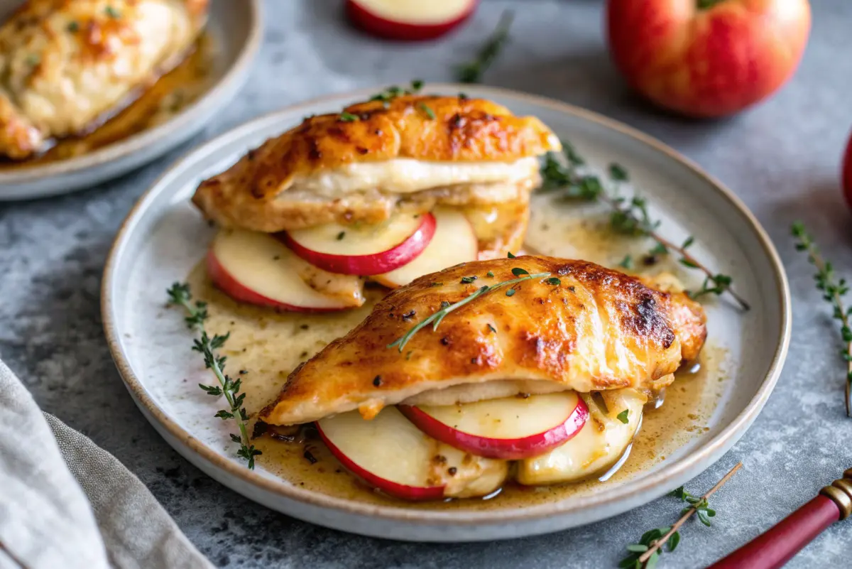 Apple-Stuffed Chicken with Brie Cream in skillet