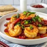 Chilli Garlic Prawns coated in glossy chilli-garlic sauce