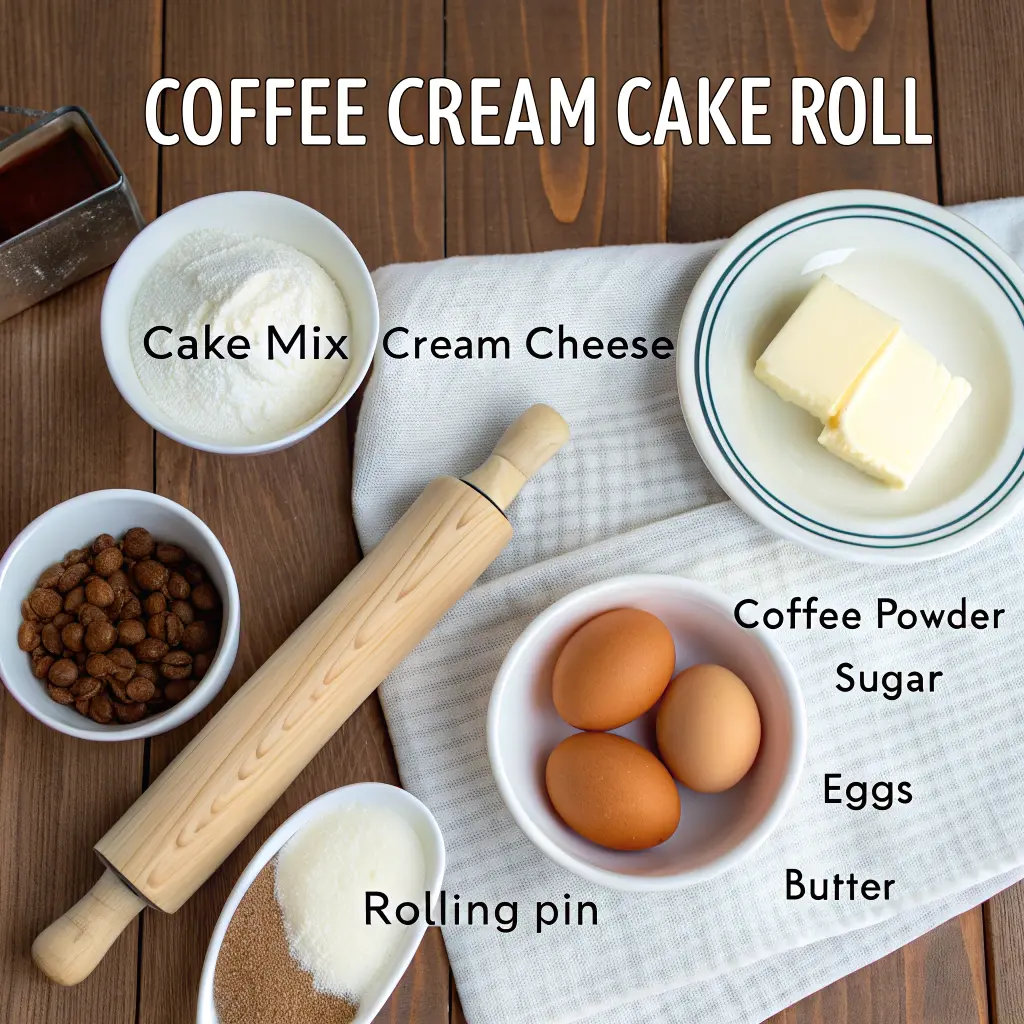 Coffee cream cake roll with tight spiral and cocoa dusting
