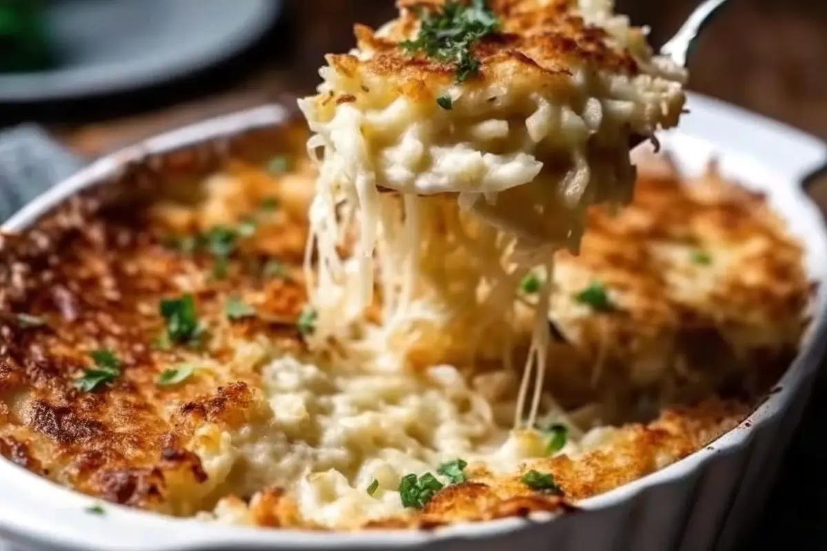 Cozy French onion chicken rice bake Recipe with golden onions in a skillet
