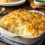 Cheesy Hashbrown Casserole with a golden crispy topping in a 9×13 pan