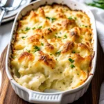 Creamy Cauliflower Gratin with golden breadcrumb topping in a white gratin dish