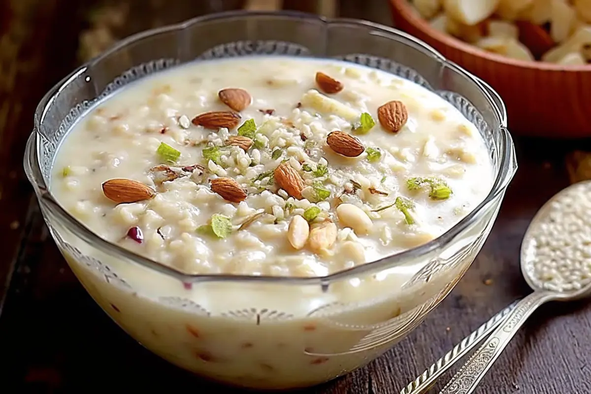 Creamy kheer Recipe topped with saffron and pistachios