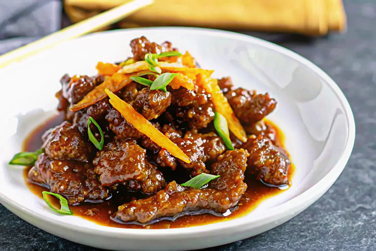 Crispy Beef in Orange Sauce on a plate