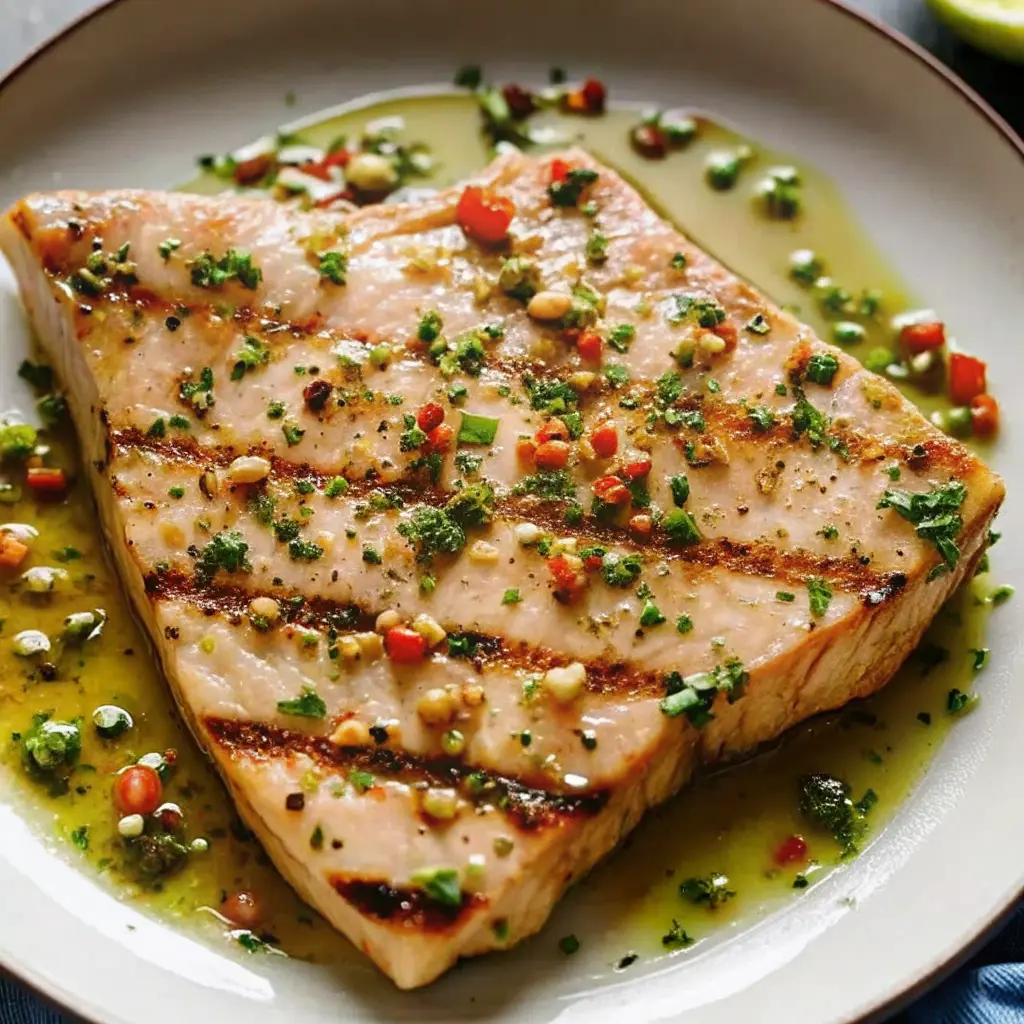 Sliced grilled ahi tuna steak with sesame crust on a platter