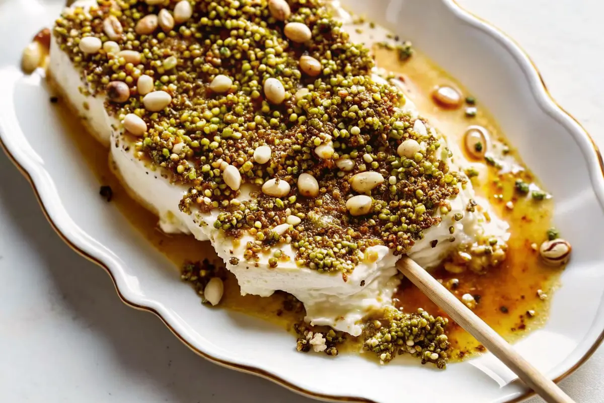 Herbed Boursin cheese spread with fresh chives and dill on crostini