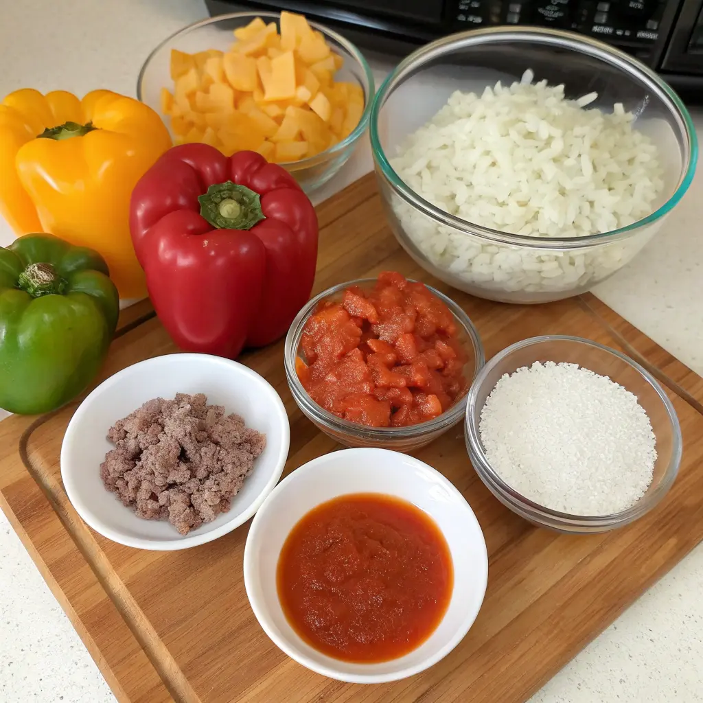 Bowl of Instant Pot stuffed pepper soup with peppers, rice, and parsley